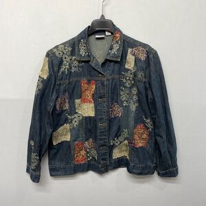 Chico's Women Embroidered Denim Jean Jacket Size 2 Floral B357 -13